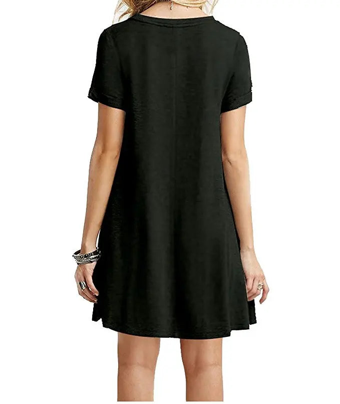 Womens Casual Loose T-Shirt Dress Vintage Print O-Neck Mini Sundress - QHA UK