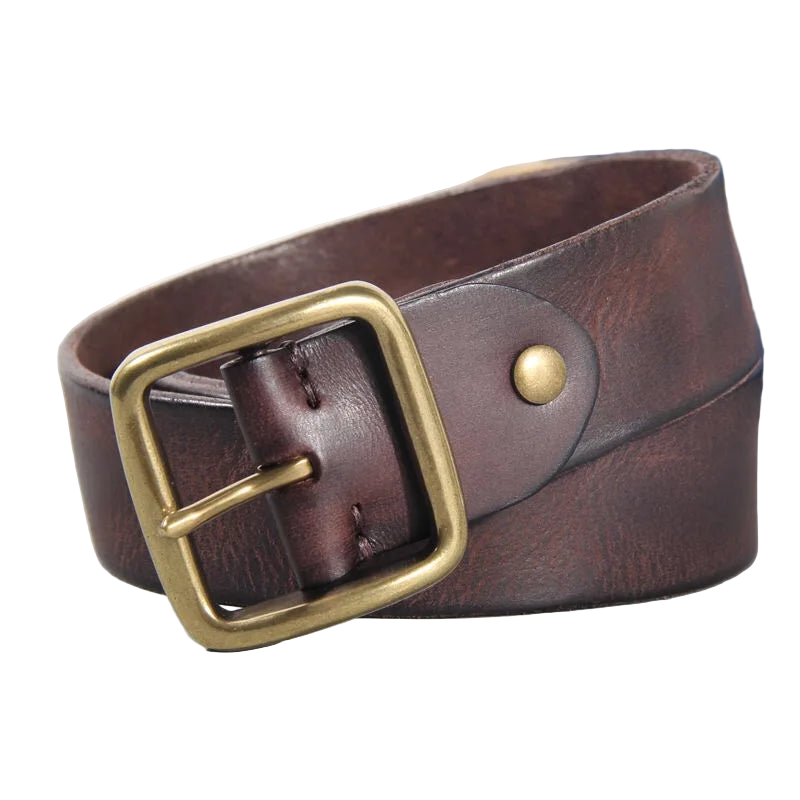 Mens Cowhide Leather Belt – Handmade Retro Copper Buckle Casual Luxury 38mm Wide