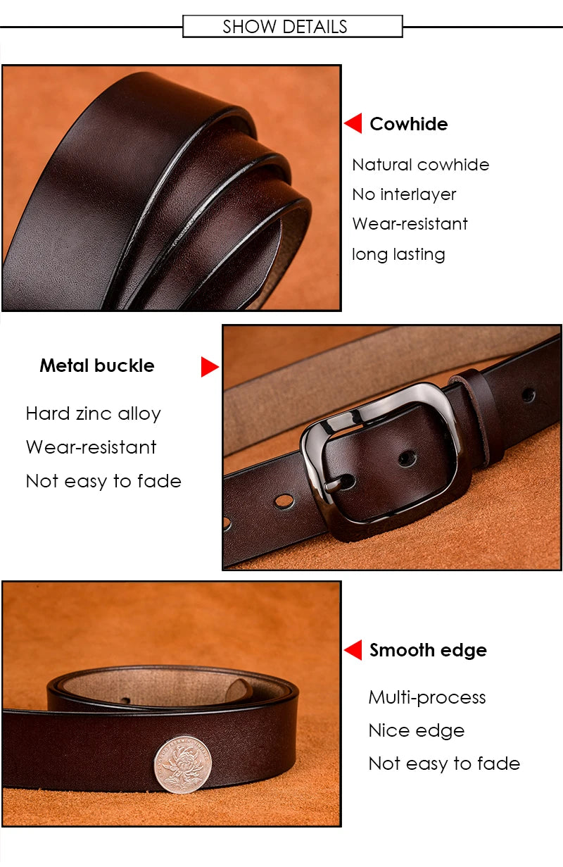 Womens Genuine Leather Belt – 32mm Wide Cowhide Casual Jeans Trousers Waistband