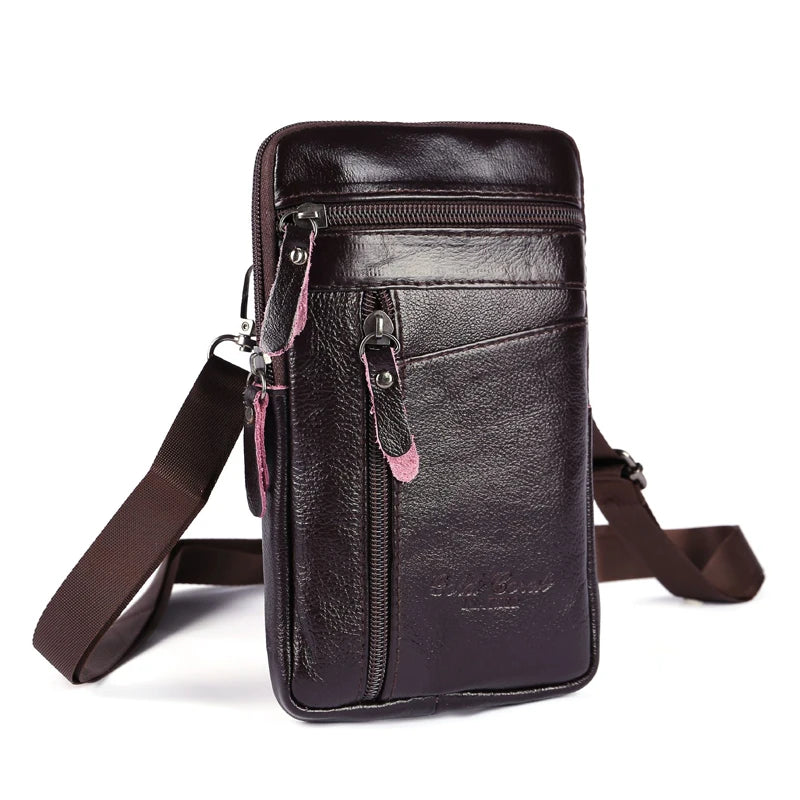 Mens Genuine Leather Phone Pouch Belt Bag Waist Crossbody Travel Wallet Case - QHA UK