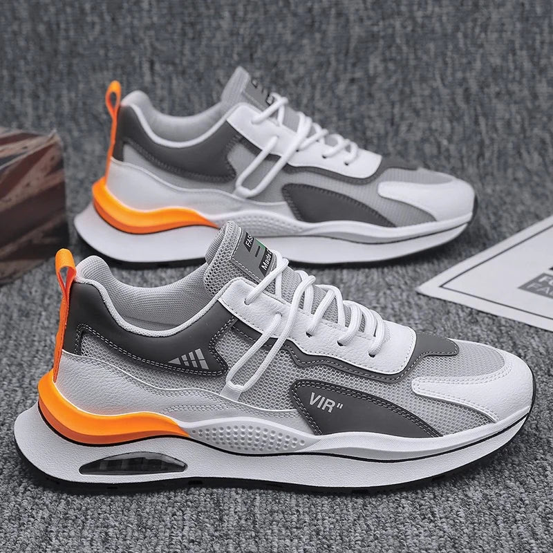 Men's Breathable Mesh Air Cushion Sneakers, Trendy Heightened Running Shoes Grey