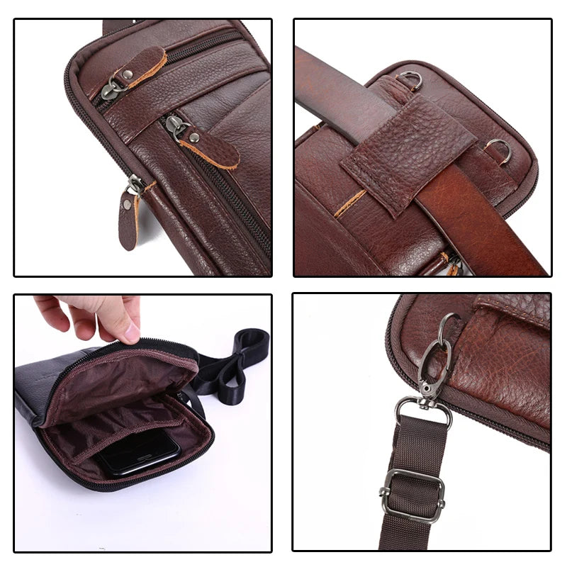 Mens Genuine Leather Phone Pouch Belt Bag Waist Crossbody Travel Wallet Case - QHA UK