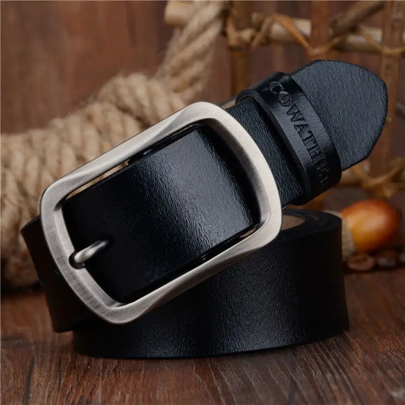 Mens Genuine Leather Belt Vintage Casual Pin Buckle Jeans Belt 100-150cm 36mm - QHA UK