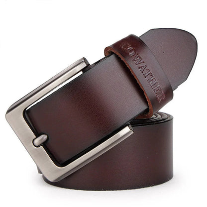 Mens Genuine Cowhide Leather Belt Vintage Plate Buckle Jeans Belt XF002 - QHA UK