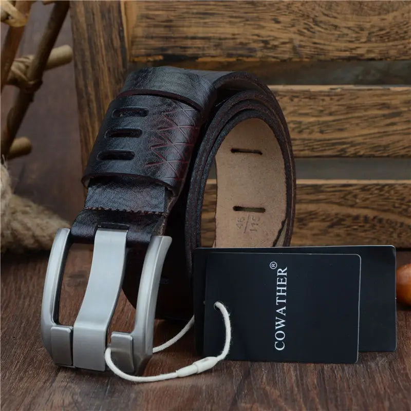Mens Genuine Leather Belt Big Size 3.8cm Pin Buckle Jeans Belt Black Brown