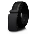 Mens Genuine Leather Ratchet Belt Automatic Buckle Black Adjustable Waist 30-42 - QHA UK