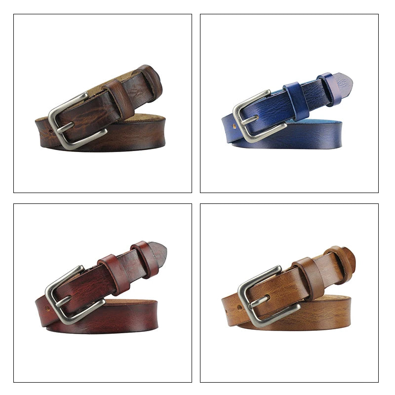 Womens Genuine Cowhide Leather Belt | Unisex Classic Pin Buckle | 22mm/23mm Wide
