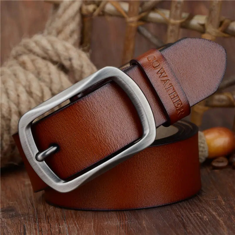 Mens Genuine Leather Belt Vintage Casual Pin Buckle Jeans Belt 100-150cm 36mm - QHA UK