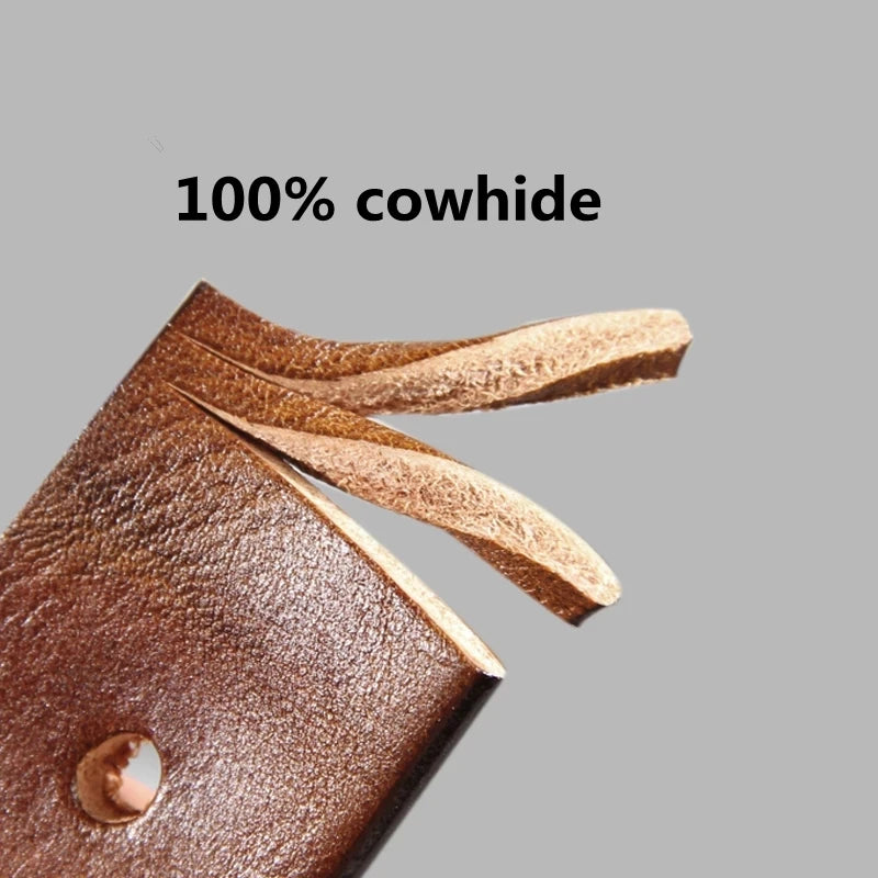 Mens Cowhide Leather Belt – Handmade Retro Copper Buckle Casual Luxury 38mm Wide