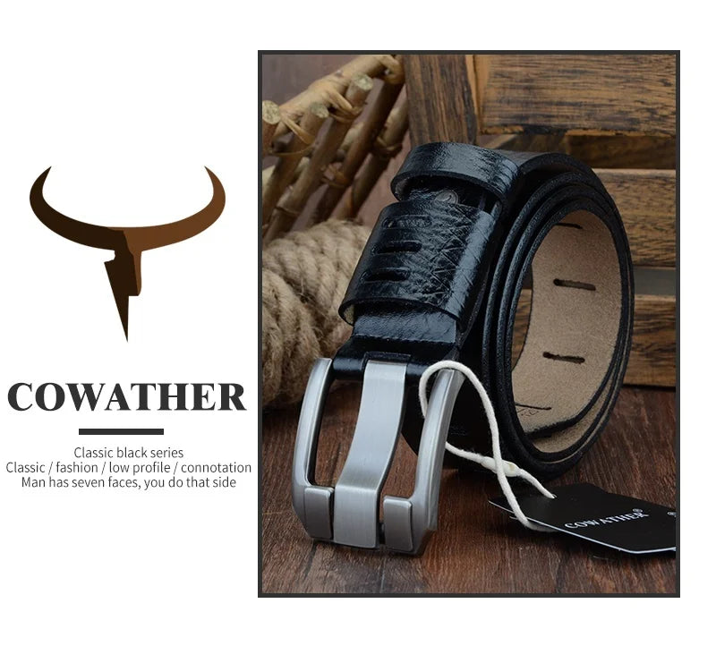 Mens Genuine Leather Belt Big Size 3.8cm Pin Buckle Jeans Belt Black Brown