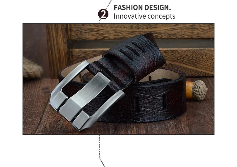 Mens Genuine Leather Belt Big Size 3.8cm Pin Buckle Jeans Belt Black Brown