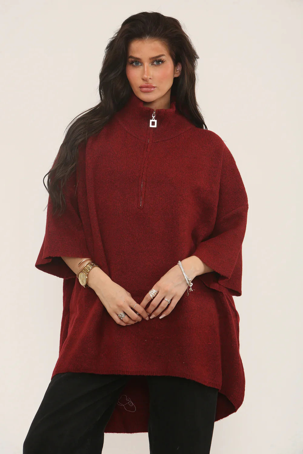 Half Zip Oversized Jumper – One Size UK 8–20