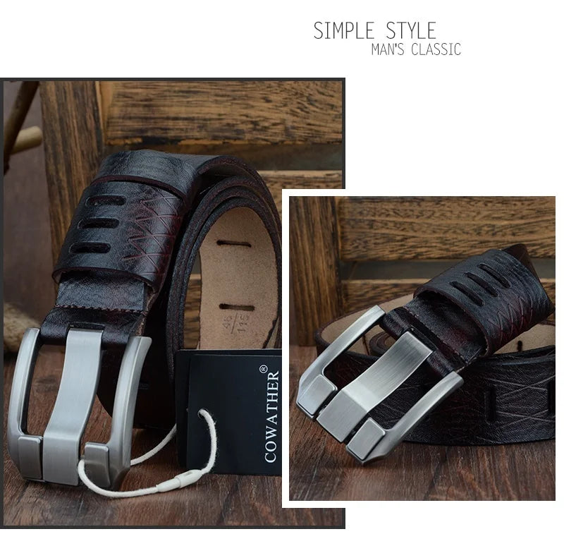 Mens Genuine Leather Belt Big Size 3.8cm Pin Buckle Jeans Belt Black Brown