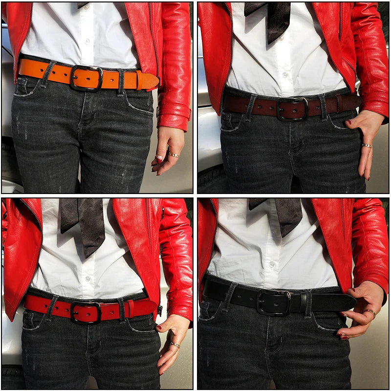 Womens Genuine Leather Belt – 32mm Wide Cowhide Casual Jeans Trousers Waistband