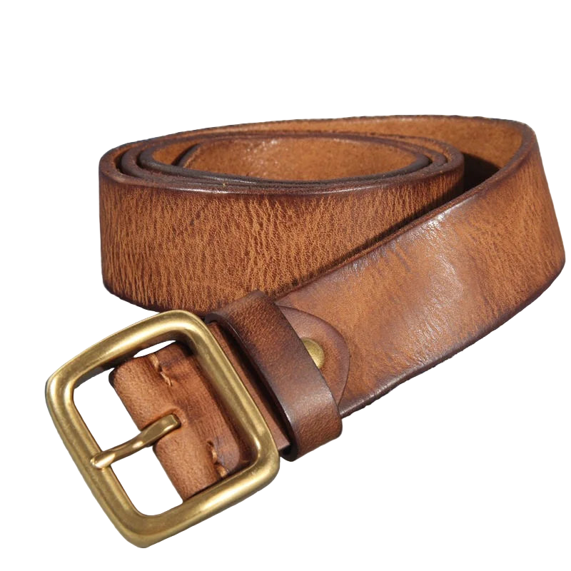 Mens Cowhide Leather Belt – Handmade Retro Copper Buckle Casual Luxury 38mm Wide