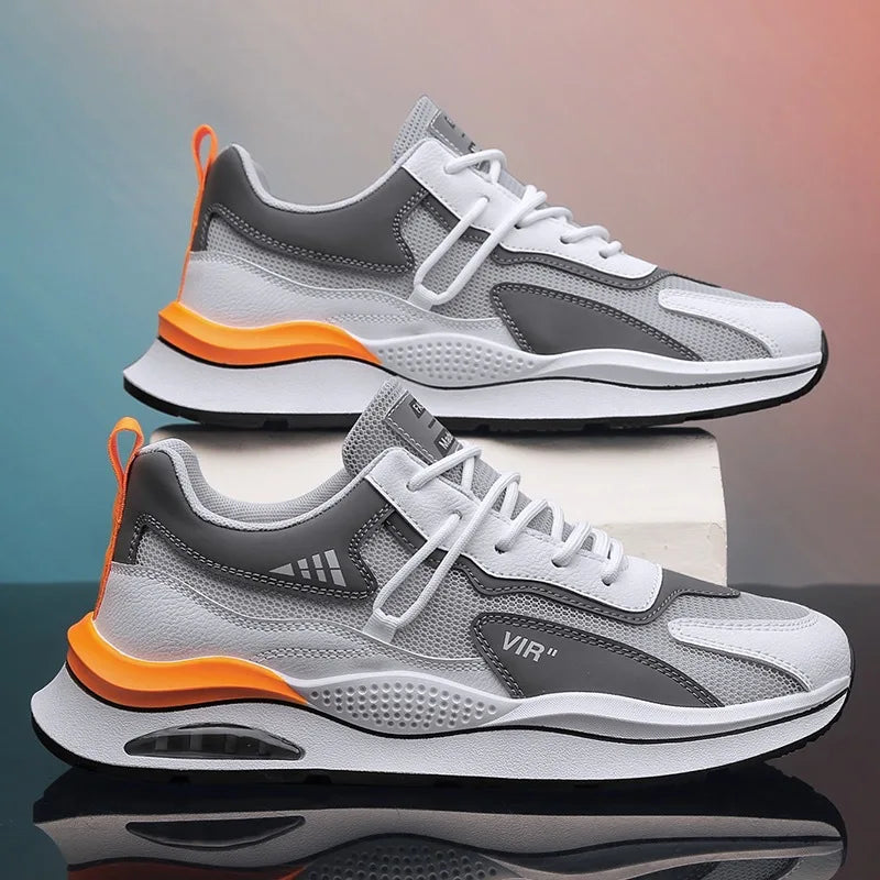 Men's Breathable Mesh Air Cushion Sneakers, Trendy Heightened Running Shoes Grey