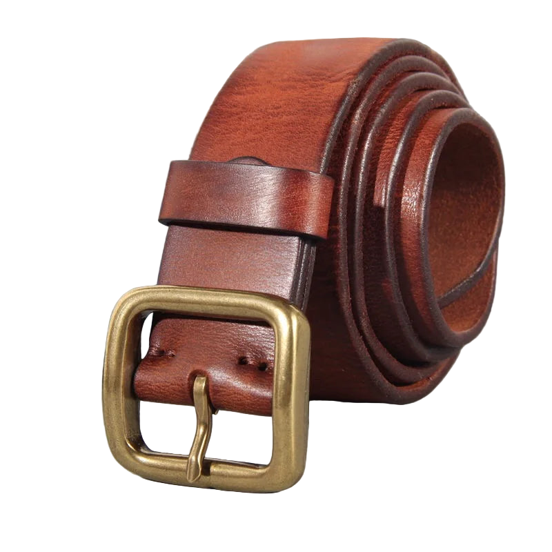 Mens Cowhide Leather Belt – Handmade Retro Copper Buckle Casual Luxury 38mm Wide