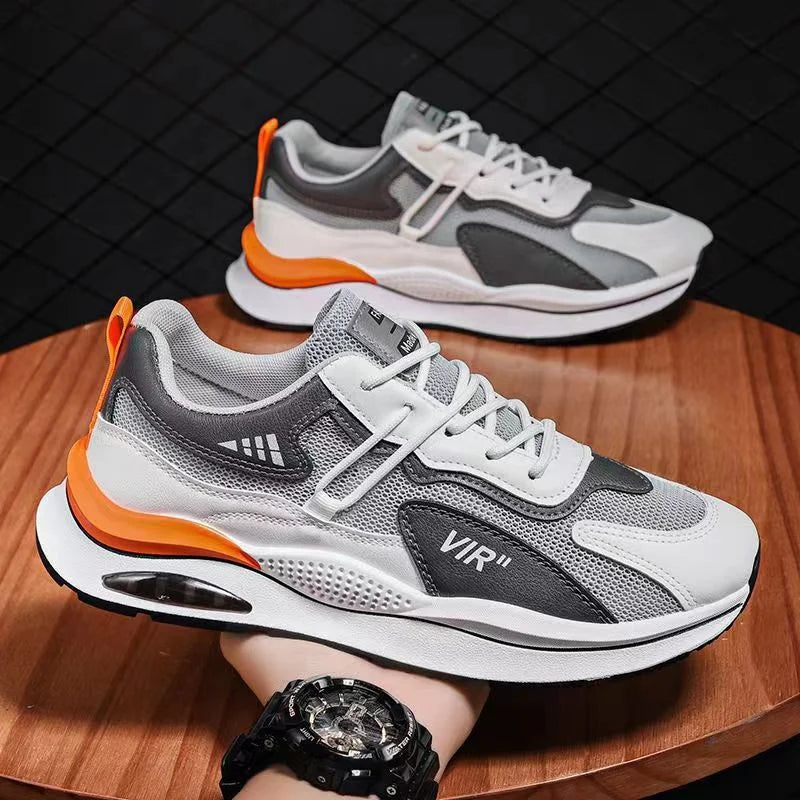Men's Breathable Mesh Air Cushion Sneakers, Trendy Heightened Running Shoes Grey