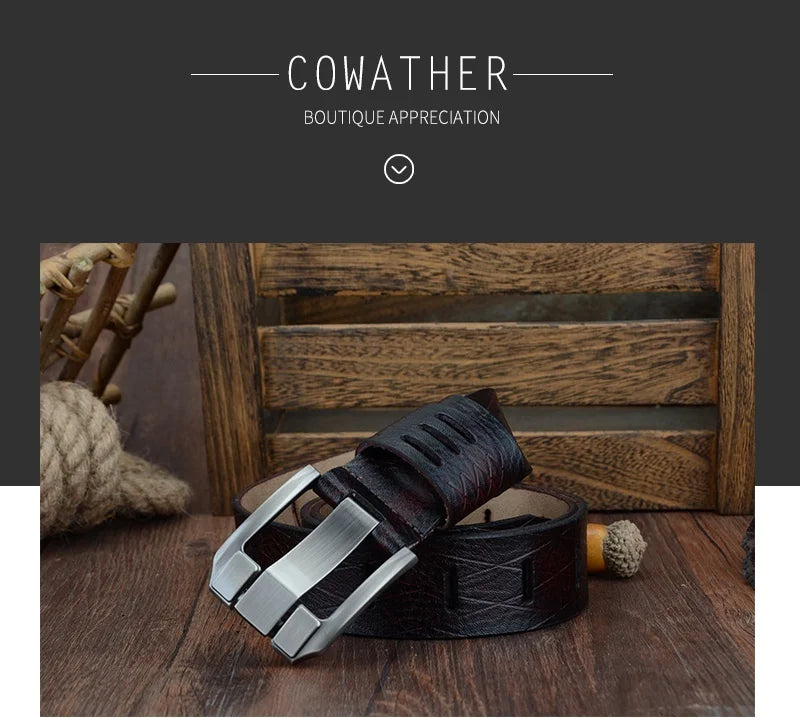 Mens Genuine Leather Belt Big Size 3.8cm Pin Buckle Jeans Belt Black Brown