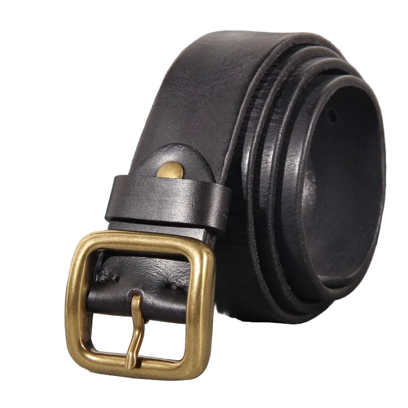Mens Cowhide Leather Belt – Handmade Retro Copper Buckle Casual Luxury 38mm Wide