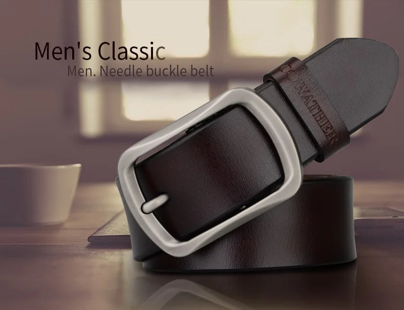 Mens Genuine Leather Belt Vintage Casual Pin Buckle Jeans Belt 100-150cm 36mm - QHA UK