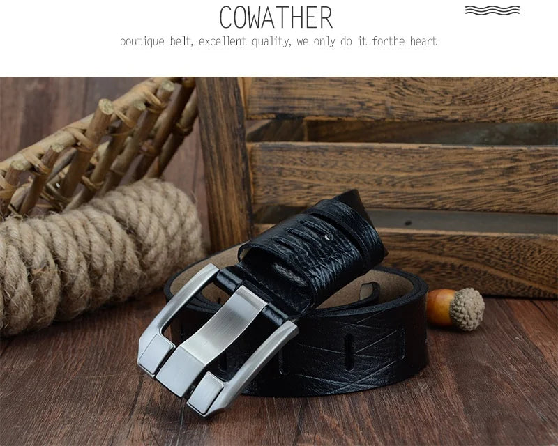 Mens Genuine Leather Belt Big Size 3.8cm Pin Buckle Jeans Belt Black Brown