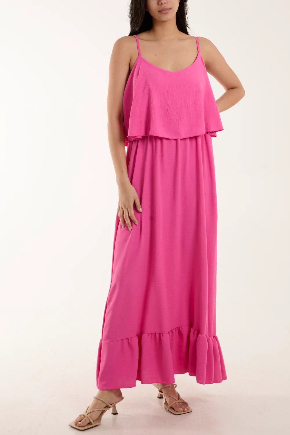 Double Layer Cami Maxi Dress Hot Pink | One Size 8–16