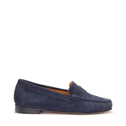Loafers Leather Sole, navy blue suede - QHA UK