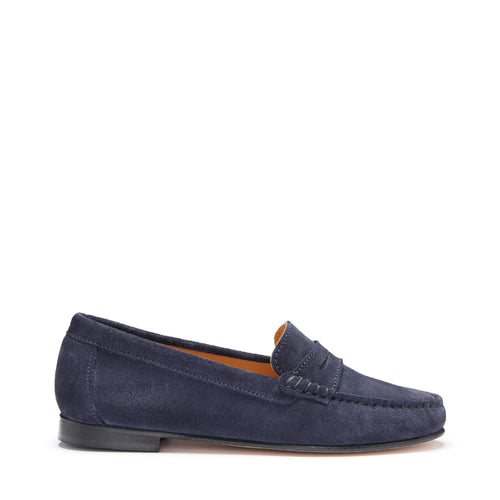 Loafers Leather Sole, navy blue suede - QHA UK
