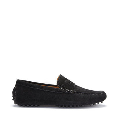 Hugs & Co Mens Penny Driving Loafers Black Suede UK 7-14 product image 1