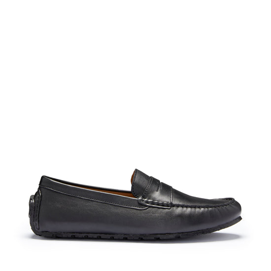 Tyre Sole Penny Driving Loafers, black leather - QHA UK