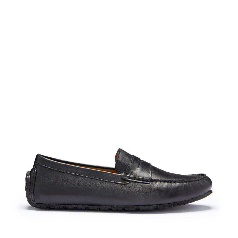 Tyre Sole Penny Driving Loafers, black leather - QHA UK