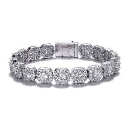 Mens 10mm Clustered Tennis Bracelet - White Gold