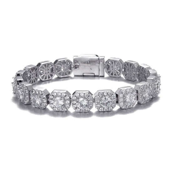 Mens 10mm Clustered Tennis Bracelet - White Gold