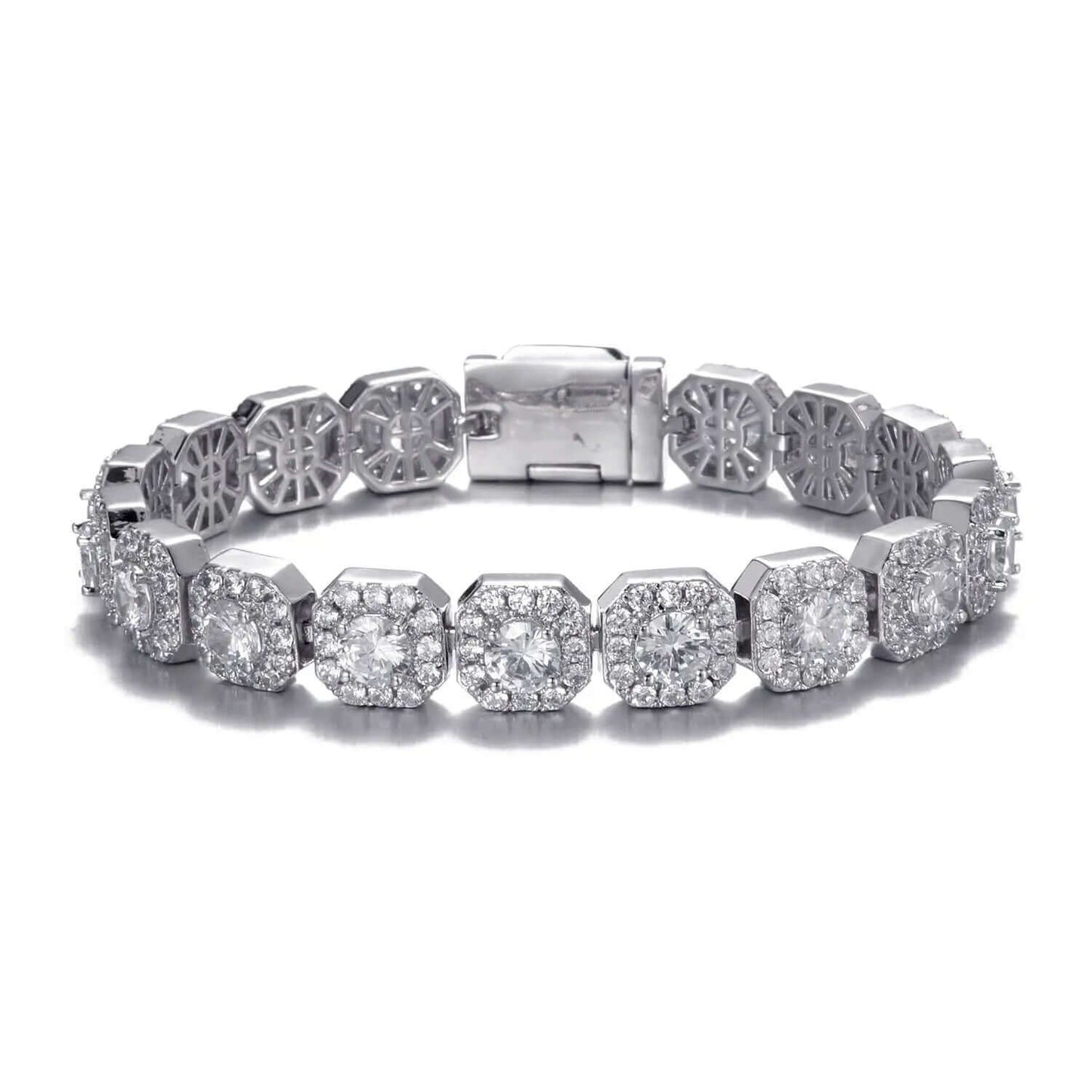 Womens 10mm Clustered Tennis Bracelet - White Gold