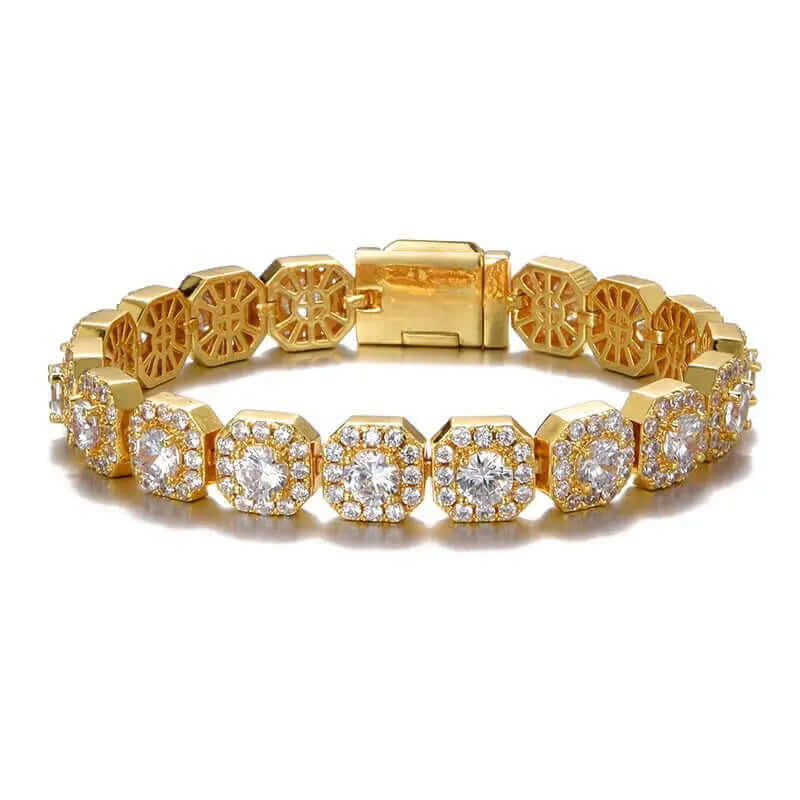 Tyresse Men's 10mm Gold-Plated Brass Clustered Tennis Bracelet with CZ