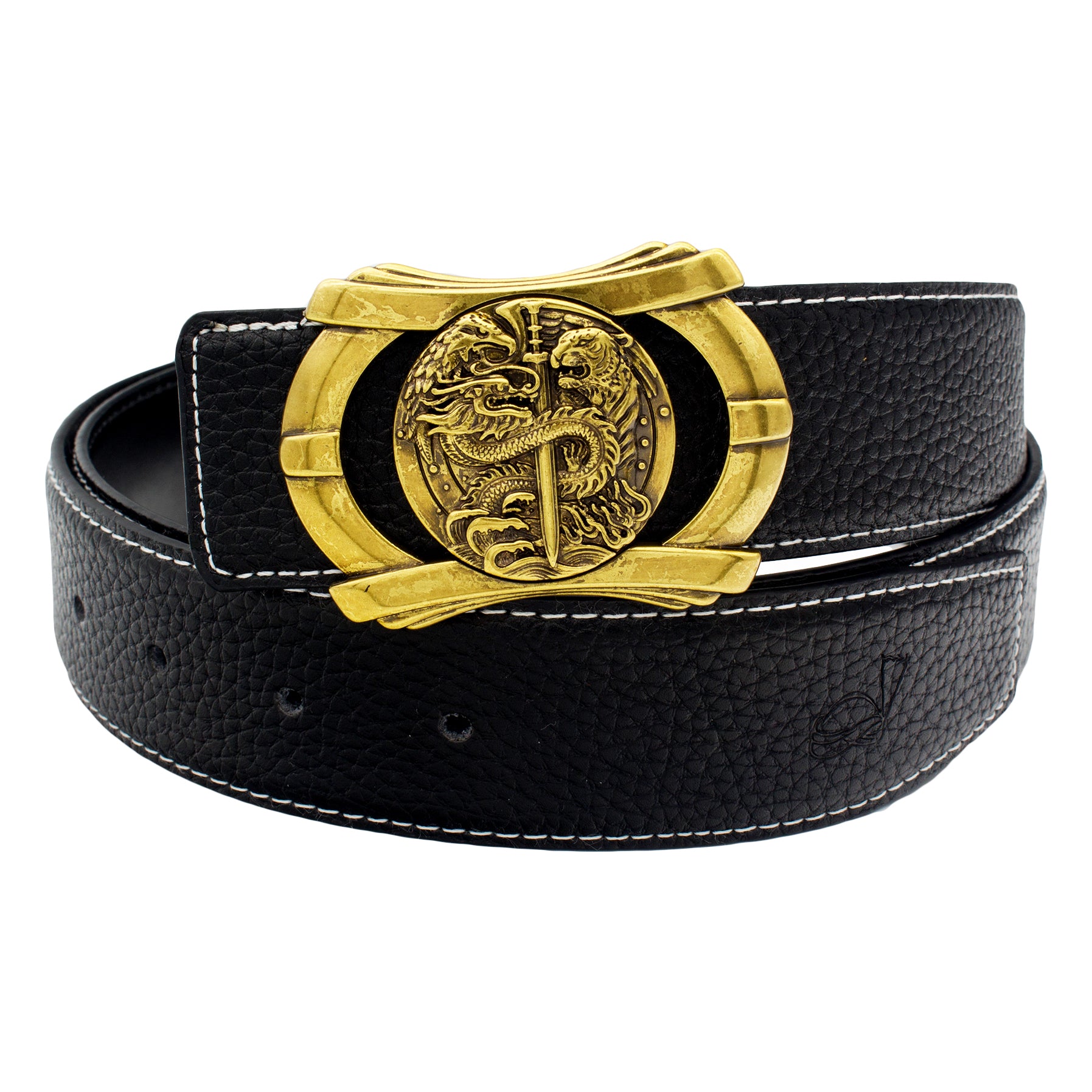 QHA Mens Designer Leather Belt Multi Dragon Themed Pin Buckle 38mm Wide Q76