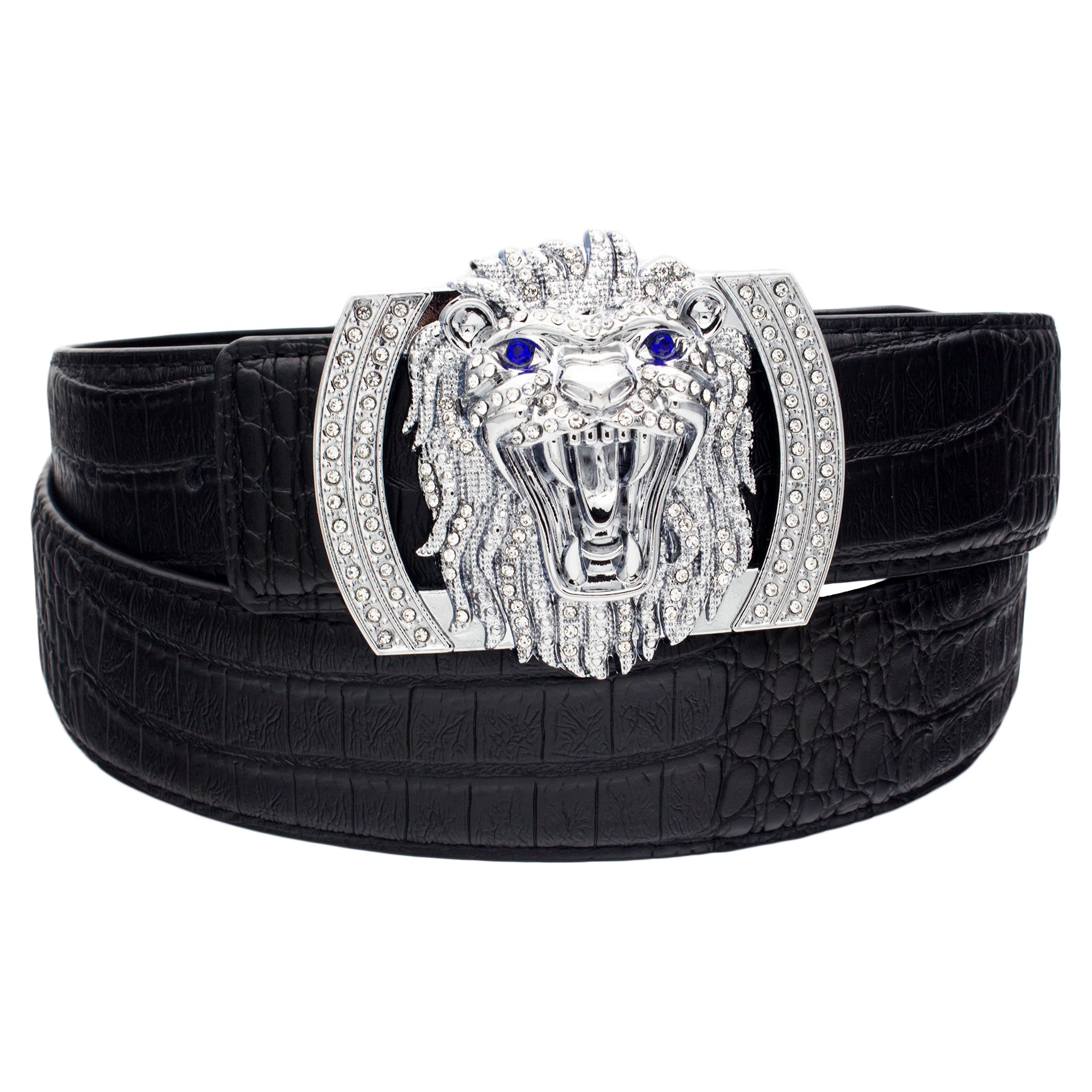 QHA Mens Designer Leather Belt Lion Diamond Buckle 38mm Wide Q74