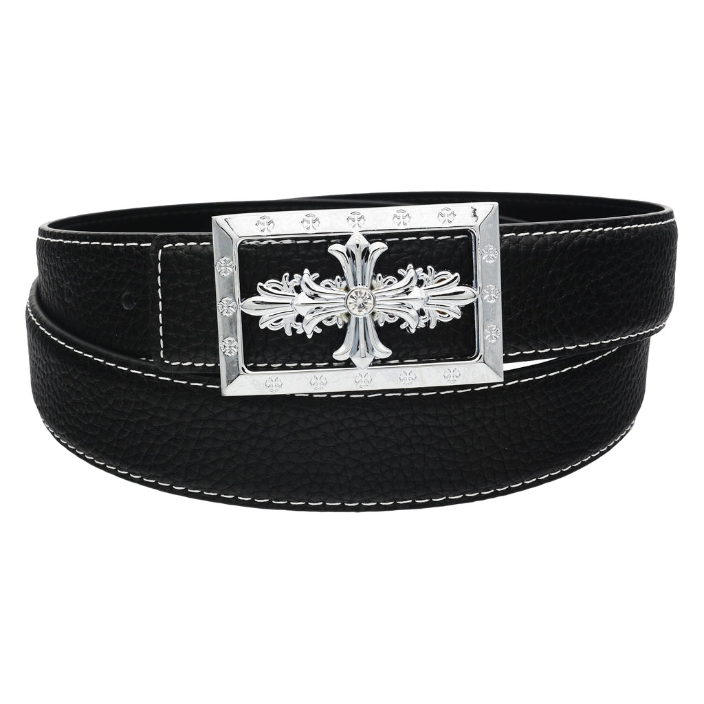 QHA Womens 32mm Leather Belt, Ornate Cross Crystal Buckle Q80