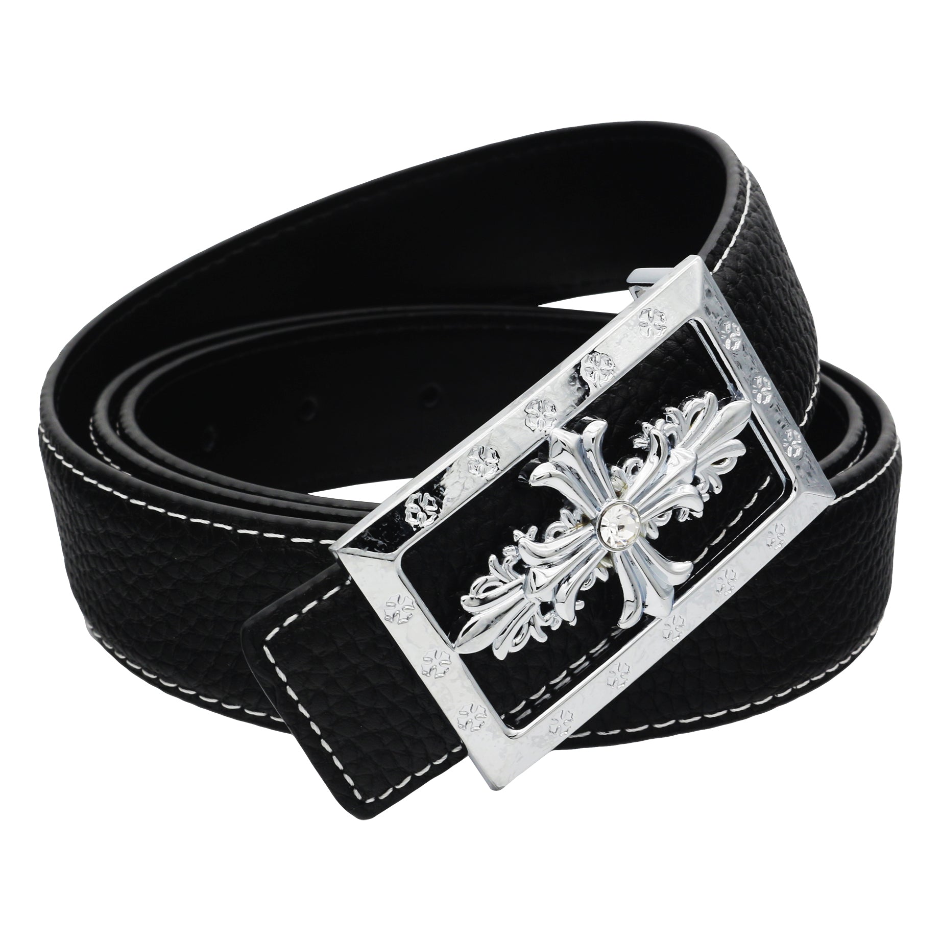 QHA Womens Designer Leather Belt Cross Themed Pin Buckle 32mm Wide Q80