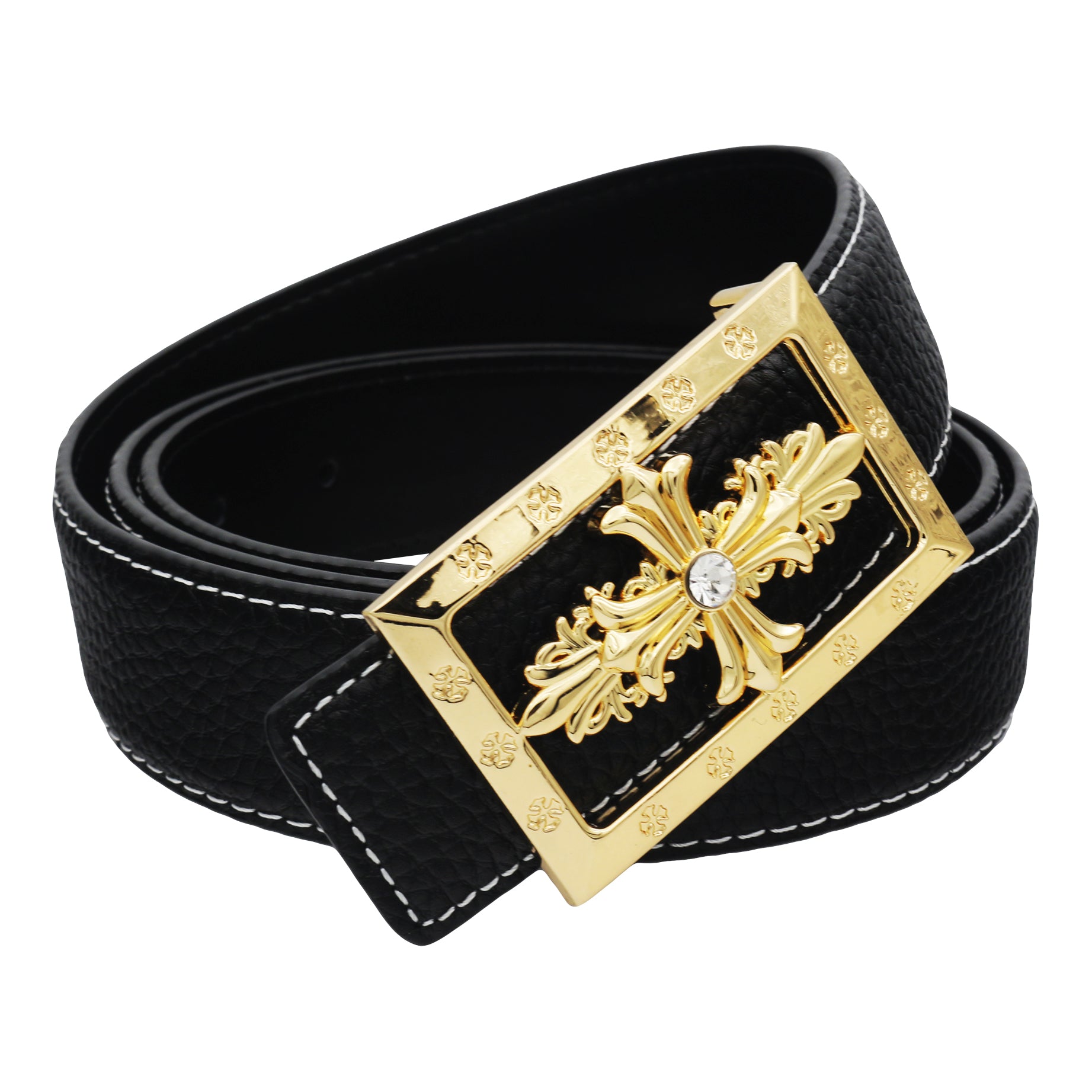 QHA Womens Designer Leather Belt Cross Themed Pin Buckle 32mm Wide Q80