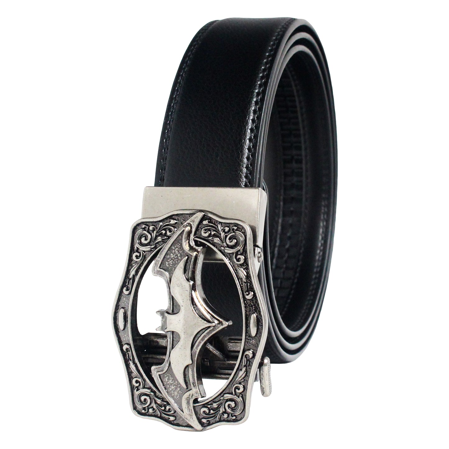 Mens Bat Buckle Ratchet Belt Leather Auto Lock Adjustable QHA Q18 UK