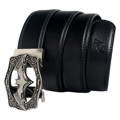Mens Bat Buckle Ratchet Belt Leather Auto Lock Adjustable QHA Q18 UK