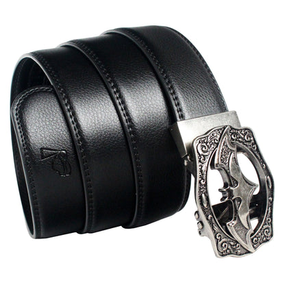 Mens Bat Buckle Ratchet Belt Leather Auto Lock Adjustable QHA Q18 UK