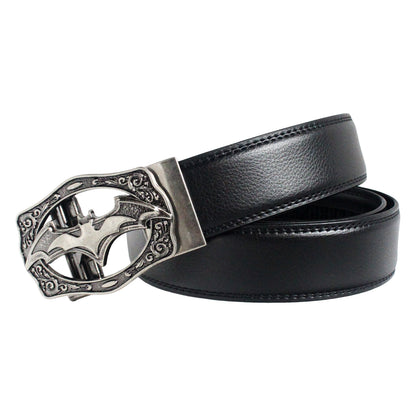 Mens Bat Buckle Ratchet Belt Leather Auto Lock Adjustable QHA Q18 UK