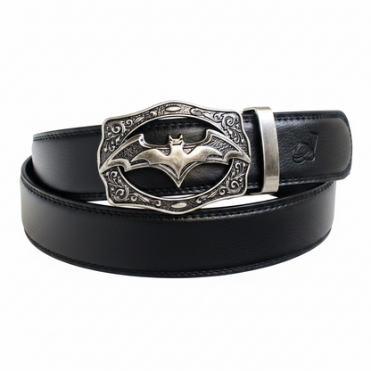 Mens Bat Buckle Ratchet Belt Leather Auto Lock Adjustable QHA Q18 UK