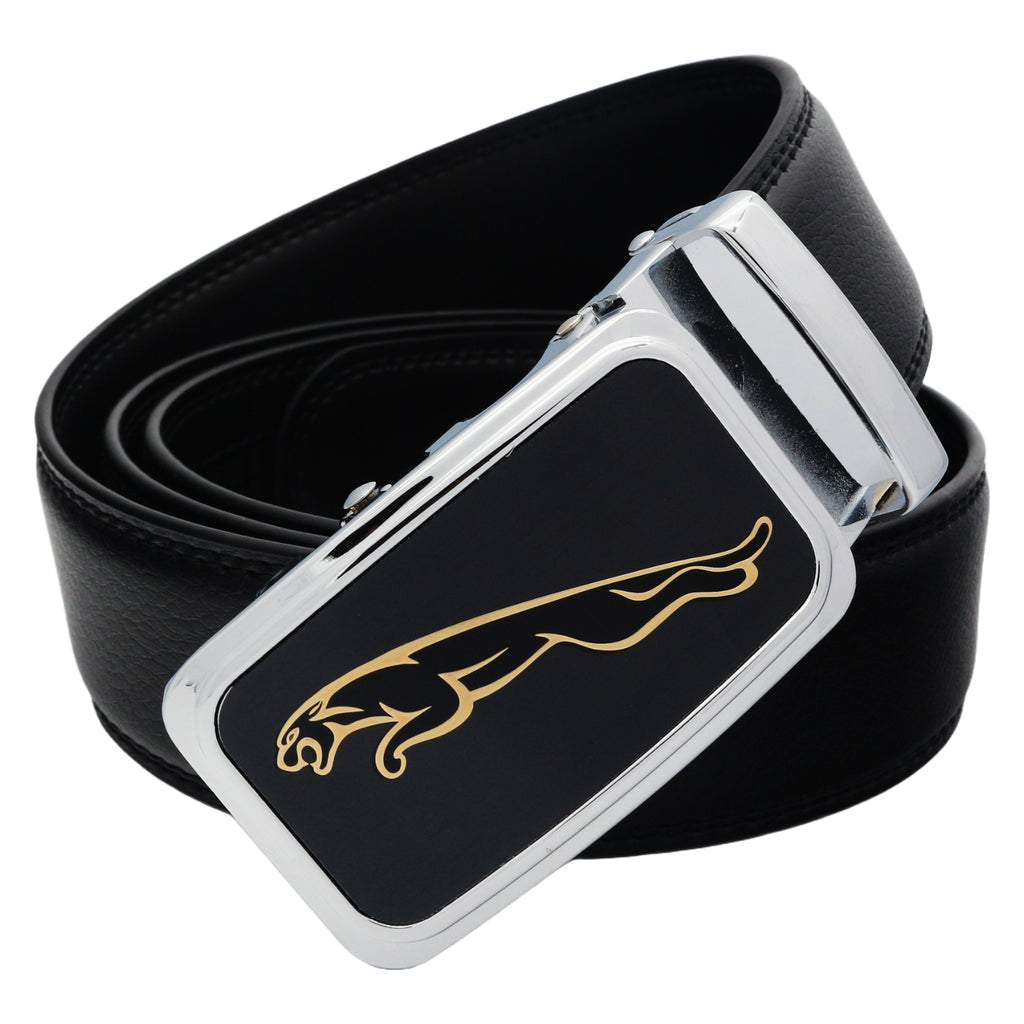 QHA Mens 35mm Ratchet Leather Belt, Leaping Leopard Automatic Buckle Q64