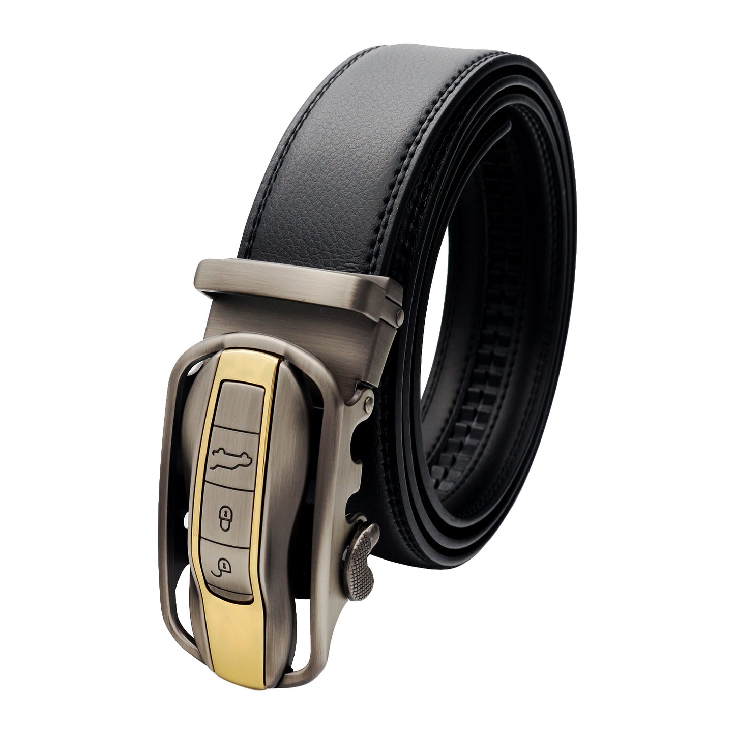 QHA Mens Ratchet Leather Belt Car Themed Automatic Buckle 35mm Wide Q87