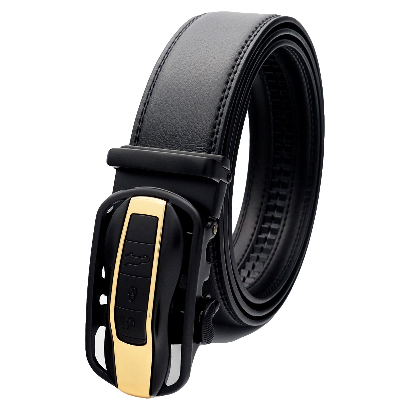 QHA Mens Ratchet Leather Belt Car Themed Automatic Buckle 35mm Wide Q87