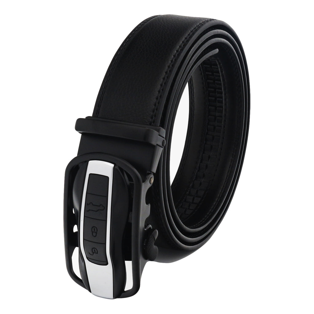 QHA Mens Ratchet Leather Belt Car Themed Automatic Buckle 35mm Wide Q87